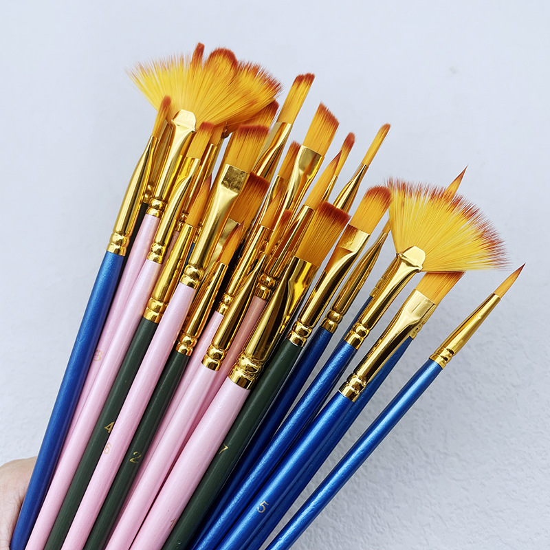 Metallic Paint Set - 10pcs/set Nylon Hair Wooden Handle Watercolor