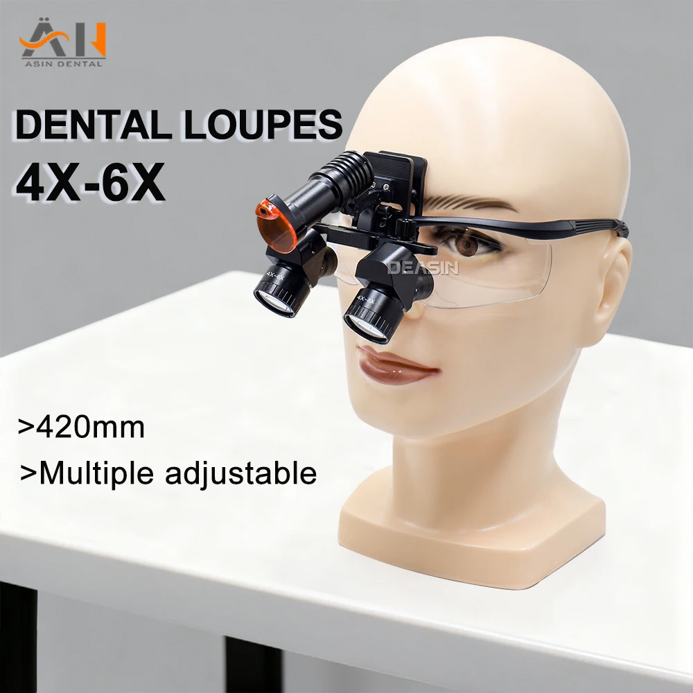 Magnifier With Light - New Ergonomic Dental Loupes Adjustable 4x-6x