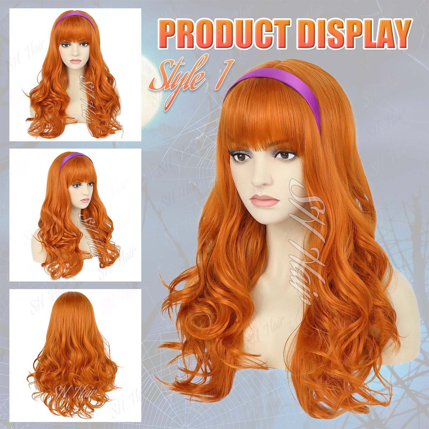 Synthetic Long Curly Orange Wi - Magnifier With Light review and price