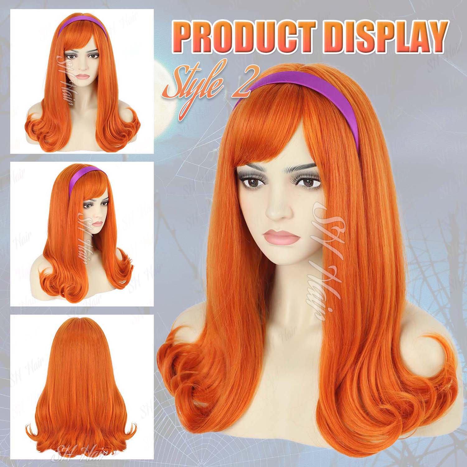 Synthetic Long Curly Orange Wi - Magnifier With Light review and price
